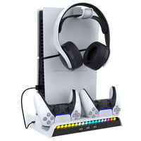 Base de refroidissement multifonctionnelle à double chargement avec éclairage RGB PG-P5S006 pour console de jeu PS5 Slim & Pro, support de rangement avec crochet pour casque