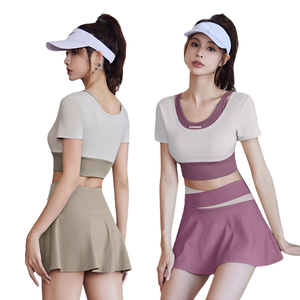 Conjunto Deportivo de Dos Piezas para Mujer, Falda Corta Tipo Culotte, Manga Corta, Shorts, para Yoga, Ocio y Deportes - Product Image 1