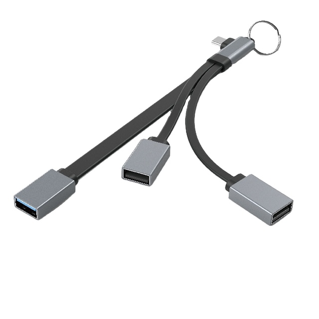 3-in-1 Wired USB Type-C Hub (L-Shape Design) USB3.0*1 + USB2.0*2 OTG Adapter for Mobile Phones Aluminum Alloy Material in Stock