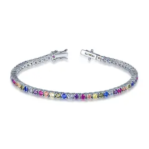 Pulsera de tenis para mujer, brazalete de tenis de Plata de Ley 925 con piedras preciosas multicolor