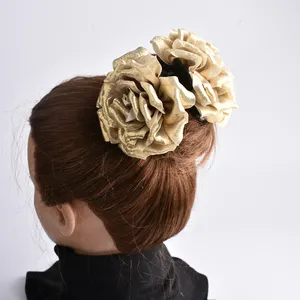 Hot Sale Large Satin Rose Flower Bow Barrettes Clamps Bun Chignon Updo Holders Hair Accessories For Women Girls