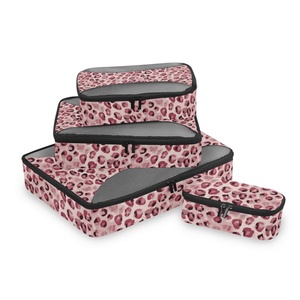 Ensemble de 4 cubes de rangement pour valises, motif léopard rose, légers, double fermeture éclair, impression personnalisée, cubes de compression pour les voyages - Product Image 2