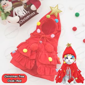 Costume de chat de fête de Noël tenue d'arbre de Noël drôle Cape de Noël pour animaux de compagnie avec pompon et étoile - Product Image 4