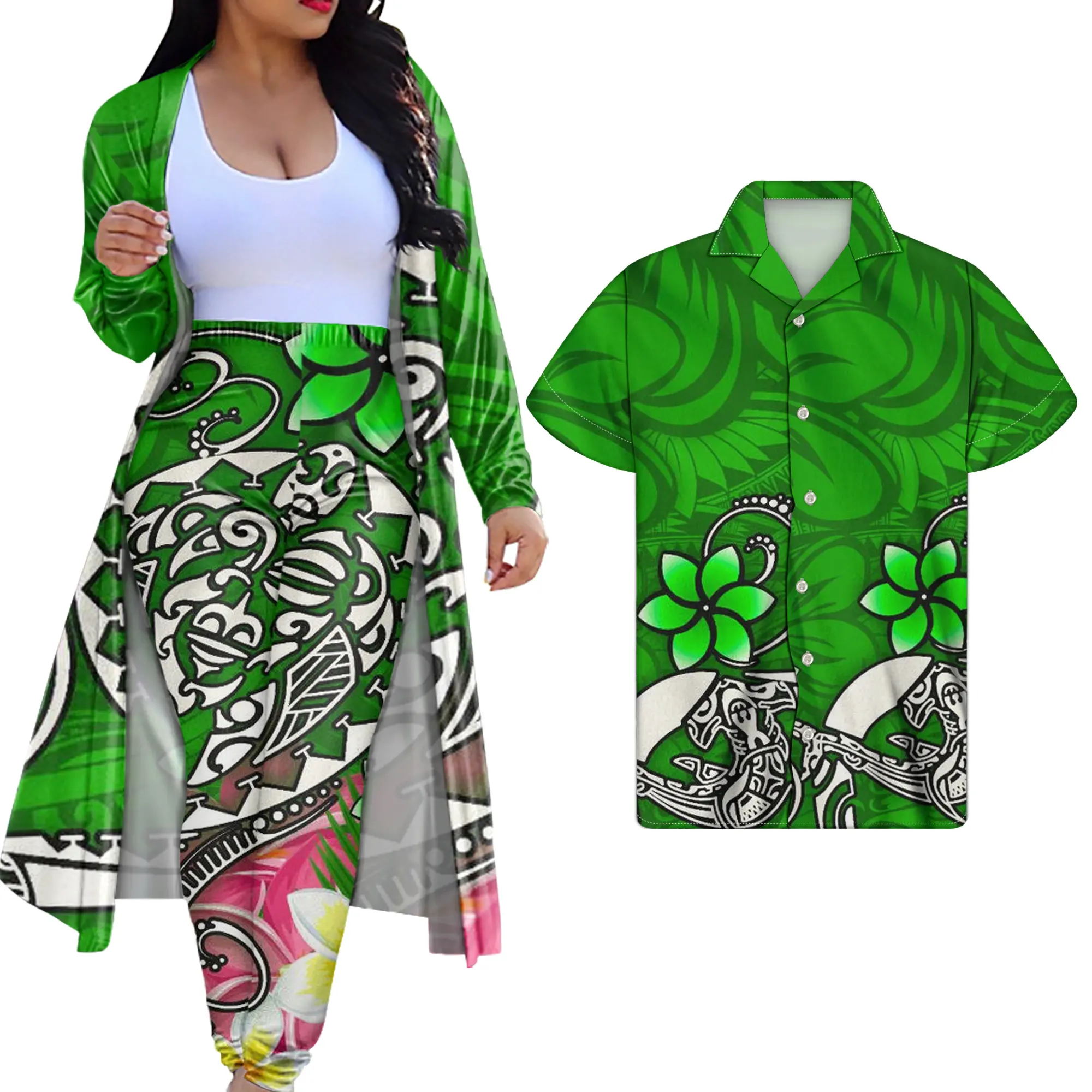 SAMOA Ladies Dress Long Sleeve Coat Cloak Polynesian Tribal Design Women Jogging Set 2 pcs Dress Design & Men Shirt 2 Piece Set