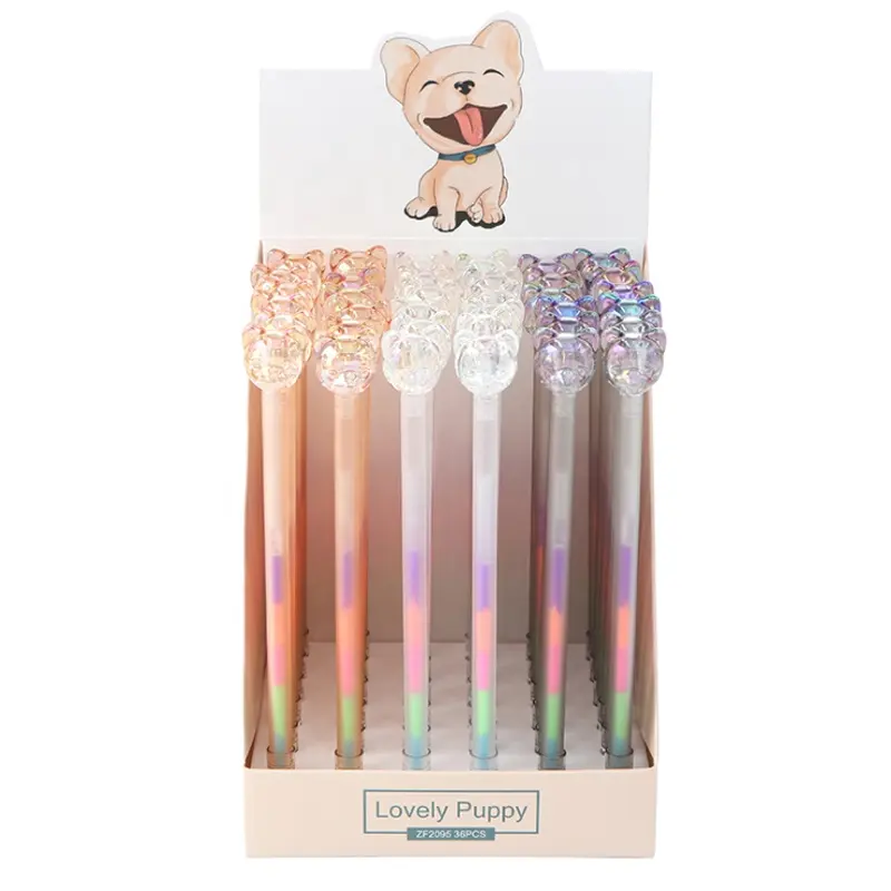 Penne a inchiostro gel per cani in cristallo trasparente simpatico cartone animato con penna gel di ricarica arcobaleno colorato per promozione e regalo