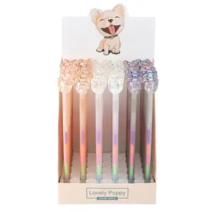 Cute clear cartoon crystal dog gel ink pens with color rainbow refill gel pen for promotion and gift