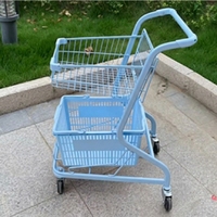 Chariot de courses double couche de style japonais, portable, rouge, avec porte-boissons KTV et structure plateforme robuste