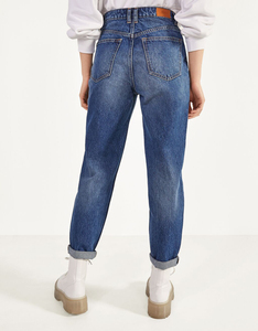 Mode confortable femmes Denim pantalon bleu <span class=keywords><strong>taille</strong></span> <span class=keywords><strong>haute</strong></span> 5 poches fermeture éclair mouche coton conique maman <span class=keywords><strong>jean</strong></span> pour dame - Product Image 5