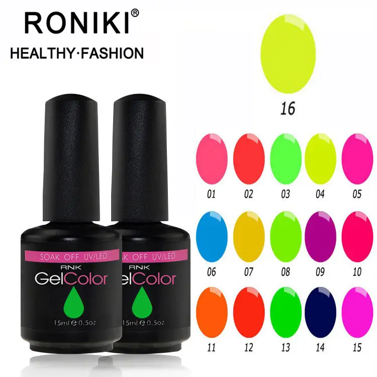 RONIKI küresel moda 15ml Neon pembe jel oje kapalı islatın karanlık UV jel lehçe tırnak tasarım