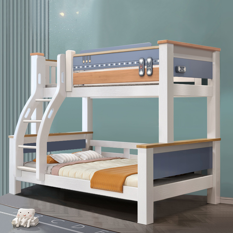 Meubles de chambre à coucher en bois massif et lit superposé pour enfants, lit bleu pour garçon