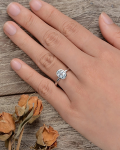 1.50 CT Oval Cut Moissanite Bezel Set Rhodium Plated White Gold Unisex Classic Gemstone Engagement <b>Ring</b> - Product Image 6