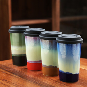 Custom Kiln Glazed Coffee to Go Cup Ceramic Travel Mug with Silicone Lid - Product Image 3