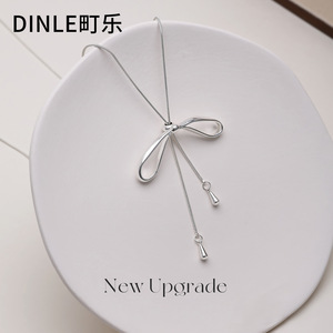 DINLE Women's <b>Bow</b> Tassel Necklace Adjustable Zinc Alloy Sweater Chain Leisure <b>Gift</b> Accessory - Product Image 2