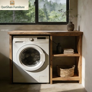 Mobiletto per Lavatrice in Legno Massello Stile Vintage Multifunzionale Integrato <span class=keywords><strong>con</strong></span> Spazio di Archiviazione per <span class=keywords><strong>Bagno</strong></span>, Imballaggio per Spedizione - Product Image 4
