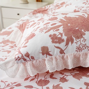 Juego de Ropa de Cama de Microfibra Prelavada <span class=keywords><strong>con</strong></span> Estampado Floral y Ribete de Encaje, Funda de Edredón, Fundas de Almohada - Product Image 5