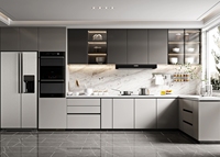 Meuble de cuisine moderne et modulaire Lesso Home en contreplaqué blanc avec égouttoir à vaisselle en mélamine et finition marbre