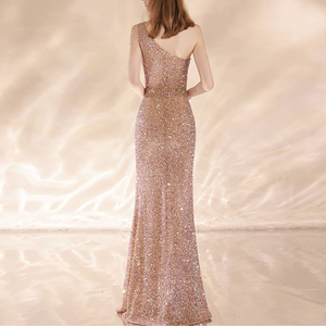 Robe de soirée de luxe 2025, style élégant personnalisé, épaules dénudées, taille naturelle, écologique, avec ourlet à volants et fente, motif festif - Product Image 3