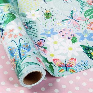 Butterfly Floral <b>Wrapping</b> <b>Paper</b> Roll 47.23 Sq Ft Double Side Art <b>Paper</b> For Baby Shower Birthday Wedding - Product Image 1