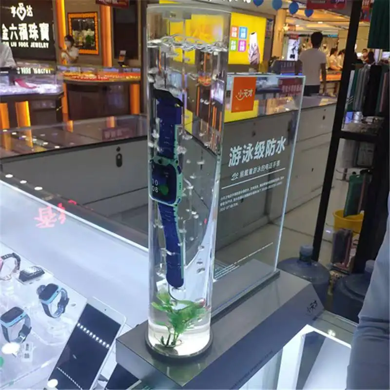Penyangga Display uji tahan air bersih akrilik dengan lampu LED rak Display jam tangan tahan air