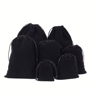 In Stock Recyclable Black Velvet <b>Drawstring</b> <b>Bags</b> Present Velour Jewelry <b>Bags</b> 10x15cm for Jewelry Candy Christmas Party Favor <b>Bag</b> - Product Image 1