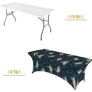Cubierta de mesa de Spandex elástica Rectangular de lujo personalizada, mantel de fiesta de banquete de boda de pato real para hoteles - Product Image 4