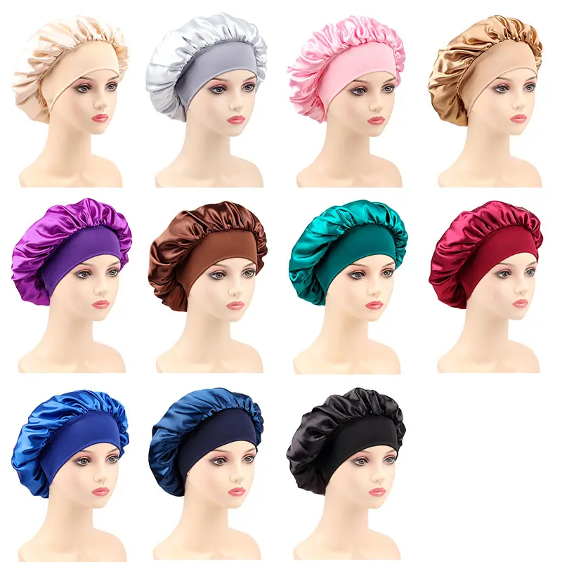 Thiết Kế Biểu Tượng Tùy Chỉnh Lụa Mềm Nightcap Ngủ Turban Satin Tóc Bọc Phụ Kiện Tinh Khiết Thực Dâu Lụa Tóc Nắp ca-pô