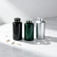 Conteneur Rond Grand Format 580 ml Noir Vert Argenté Anti-Lumière pour Capsules en Vrac et Compléments Alimentaires avec Bouchon à Vis