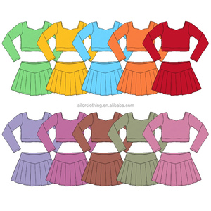Wholesale Girls Yoga <b>Set</b> Nylon Spandex <b>Long</b> Sleeve <b>Top</b> Pleated <b>Skirt</b> Custom Color Bulk Order Custom Color Size - Product Image 3