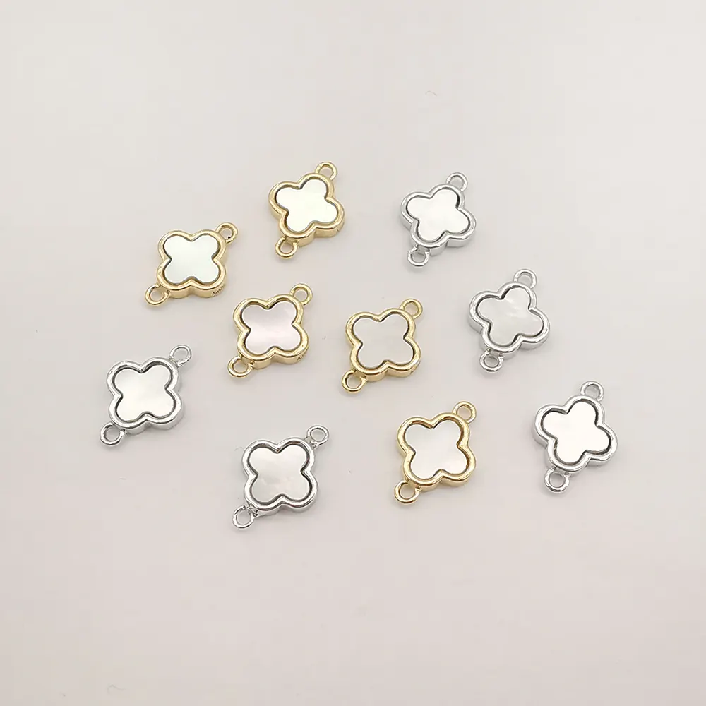 Joyería DIY Accesorios 14K Joyas de oro puro Cuatro amuletos de concha en forma de trébol para la fabricación de joyas