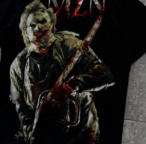 MZN Men's Oversized Horror Movie Leatherface Print <strong>T</strong>-<strong>Shirt</strong> 220g Heavy Cotton Eco-Friendly Vintage Washed Streetwear - Product Image 4