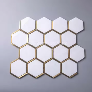 Centurymosaic - <span class=keywords><strong>Mosaico</strong></span> Hexagonal de Mármol Blanco Glorioso de Alta Calidad con Bordes de Latón, para Paredes y Pisos, Fábrica en Tailandia - Product Image 5