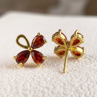 Anting-anting bunga zirkon kubik warna-warni berlapis emas 18K grosir, desain tetesan air, anting-anting kancing