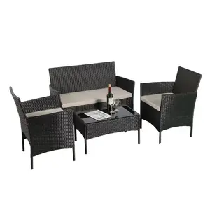 Perabot luar ruangan taman halaman teras, empat potong santai plastik rotan rotan sofa Set kursi dengan meja