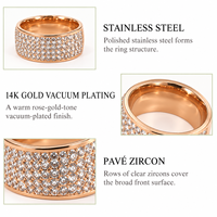 Breiter Zirkon-Pavé-Ring aus Edelstahl mit 14K Gold Vakuumbeschichtung in Roségold-Ton, Funkelnder Statement-Ring