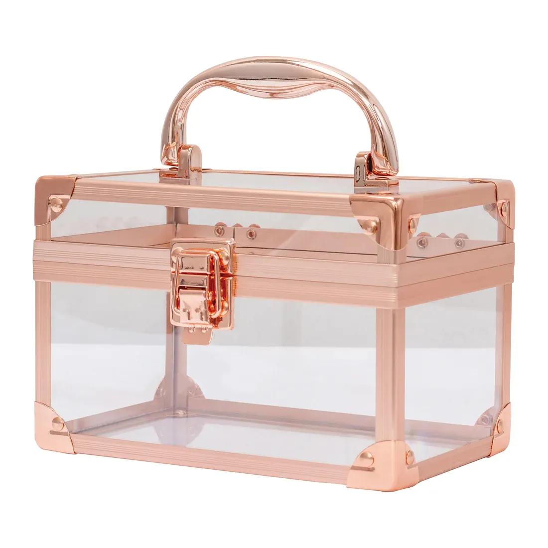 Bespoke Acrylic Carrying Box with Top Handle & Latch Makeup Skincare Products Toiletry Aluminum Frame Display Storage Box