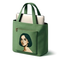 Sac de poche fourre-tout de voyage en toile de coton vert personnalisé en gros avec compartiment