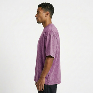 Camiseta de Hombre con Lavado Ácido, Algodón Grueso, Corte Holgado, Manga Corta, Cuello Redondo, Estilo Casual Vintage, Ropa Urbana de Moda Premium - Product Image 6