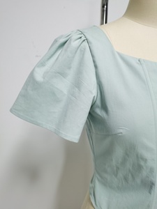Women's Cotton Linen Blouse Square Neck Short Sleeve <strong>Top</strong> Breathable Fashionable <strong>Turquoise</strong> ODM Wholesale Low MOQ for Summer - Product Image 2
