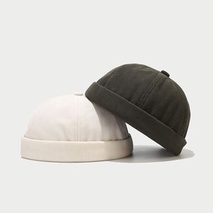 Rolled Cuff Retro Fashion Solid Colour Beanie Cuffed <b>Brimless</b> <b>Hats</b> Adjustable Sailor Worker <b>Hat</b> Corduroy Docker Cap Gift - Product Image 2