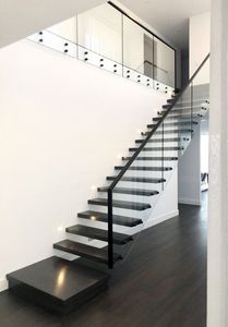 Escaleras flotantes personalizadas para interiores <span class=keywords><strong>Escalera</strong></span> flotante con <span class=keywords><strong>barandilla</strong></span> de vidrio <span class=keywords><strong>y</strong></span> pasamanos de <span class=keywords><strong>madera</strong></span> de montaje superior - Product Image 4