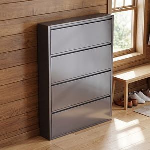 Armoire à chaussures compacte et élégante en métal, armoire à chaussures en acier pour appartement avec 4 tiroirs rabattables pour l'entrée, gain de place - Product Image 1
