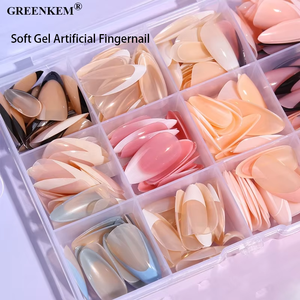 288PCS Box Set Nude Mandel form Falsche Nägel 12 Einfarbig Langlebiges Weich gel Künstlicher Fingernagel - Product Image 1