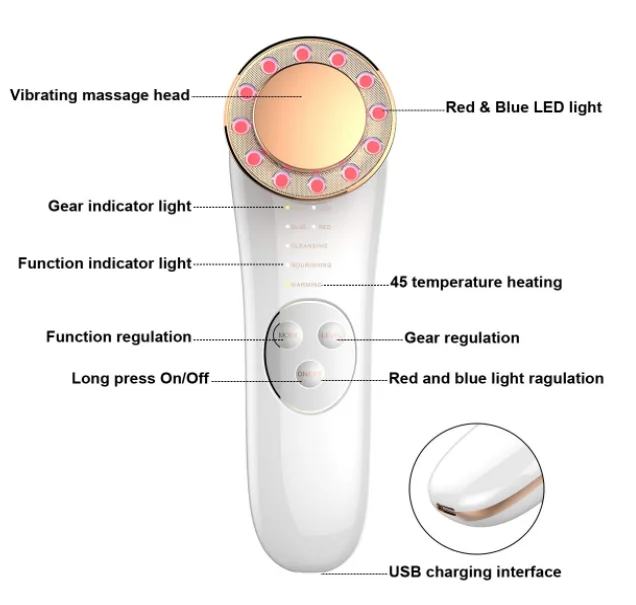 Home Use Beauty Equipment EMS Heated LED Light Therapy for Anti-Aging Skin Lifting