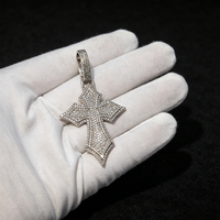 Pendentif croix superposé personnalisé en argent sterling 925, serti de moissanite certifiée GRA couleur D VVS, pour chaînes cubaines de 14 mm