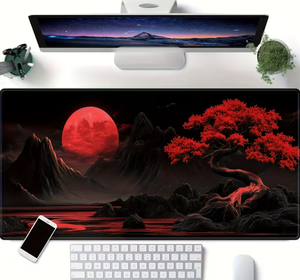 Grand tapis de bureau Anime - Tapis de souris de jeu de style japonais avec base en caoutchouc antidérapante, 15,7 <span class=keywords><strong>x</strong></span> 35,4 pouces, lune rouge vif - Product Image 4