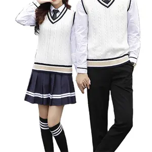Toptan kaliteli yüksek okul erkek ve kız yelek gömlek pantolon üç parçalı Set okul üniformaları
