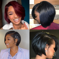 Perruque en cheveux humains vierges péruviens, dentelle transparente 5x5, sans colle, courte et droite, 8 pouces, couleur naturelle pour femmes noires