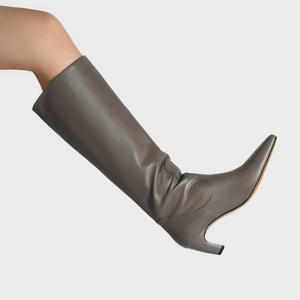 Bottes hautes pour femmes de qualité supérieure, nouvelle collection hiver 2025, en cuir véritable, bottes d'équitation avec talon aiguille et bout carré - Product Image 5