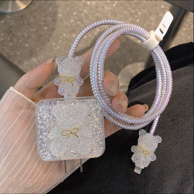Cute Cartoon Bear Data Cable Fast Charger Head Protection Cover for iphone 18W 20W