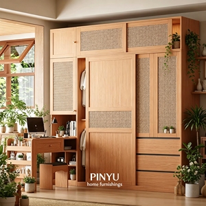<span class=keywords><strong>Armadio</strong></span> in Rattan Rovere Chiaro con Ripiani Aperti e Cassetti, Organizzatore per Camera da Letto, <span class=keywords><strong>Armadio</strong></span> Personalizzabile - Product Image 5